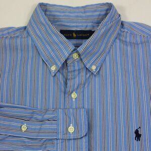 Ralph Lauren Mens Button Down Shirt XL Blue Stripe Long Sleeve Cotton Pony